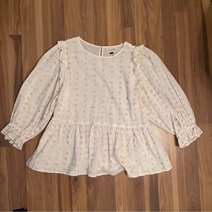 UNIVERSAL THREAD Cream Embroidered Folk Pattern Puff
Ruffle Sleeve Top, Size XL